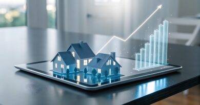Digitale Darstellung von Haeusern auf einem Tablet mit wachsender Ertragskurve – Symbolbild fuer das Immobilien Ertragswertverfahren und Investitionsanalyse