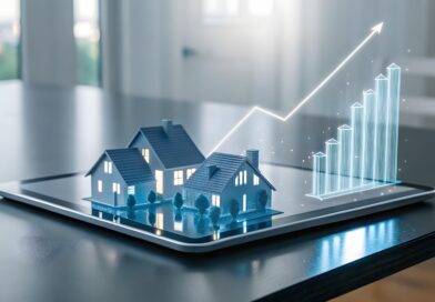 Digitale Darstellung von Haeusern auf einem Tablet mit wachsender Ertragskurve – Symbolbild fuer das Immobilien Ertragswertverfahren und Investitionsanalyse
